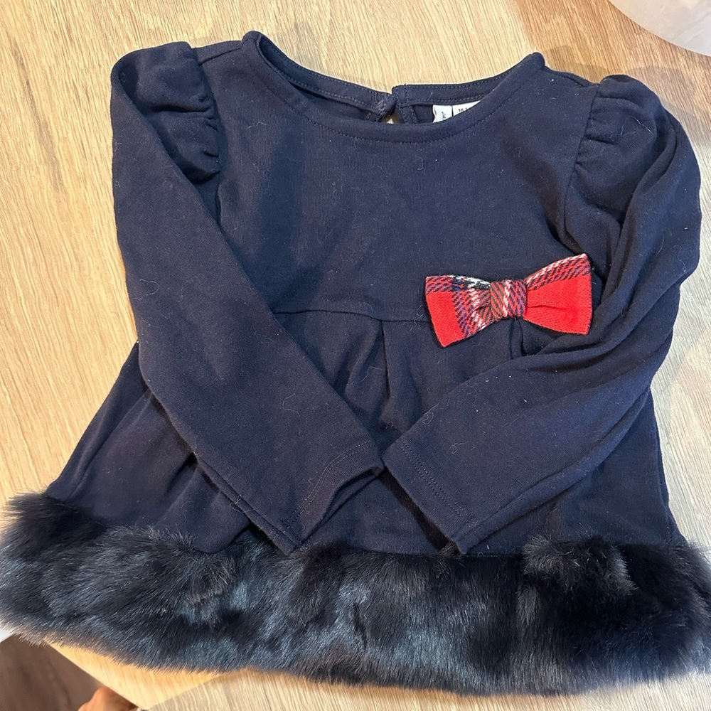 Janie & Jack Navy Blue Fur lined Holiday sweater